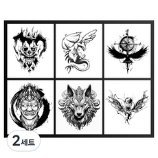 gelluna 半永久月亮蝴蝶花朵蜘蛛圖案黑色萬聖節紋身漢娜刺青貼紙6件組, 2套, T-315