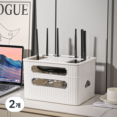 소하임 공유기 셋톱박스 정리함 2단, 화이트, 2개