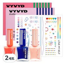 VYVYD studio 美甲閃亮指甲油 3種+紋身閃亮貼紙 2種組, 混色, 2組