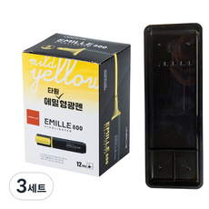 라인플러스 에밀 타원 형광펜 12p + 매표화학 펜접시 C형, Mild Yellow(형광펜), 검정색(펜접시), 3세트