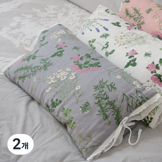 ANDCOTTON 可拆式枕套浪漫香草亞麻午睡蕎麥枕, 灰色, 2個