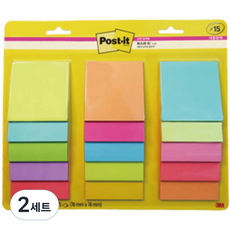 3M Post-it 利貼 強力黏著便條紙 654-15 大容量包裝 U系列 45張 15本, 2個, 混合色