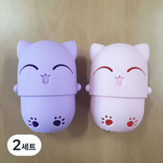 彩妝貓咪便攜式粉撲盒架 2款, 紫色, 粉紅色, 2套
