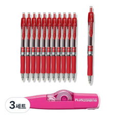 DONG-A U-Knock 0.7原子筆 12入 + Plus WH-635 修正帶 隨機出貨組合, 紅色, 3套