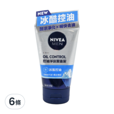 NIVEA 妮維雅 男士冰酷控油潔面泥, 酷涼淨化暢快去油, 100g, 6條