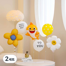 P&B UNITY 立式生日快樂氣球拱門組, 2套, 03 鯊魚寶寶 生日快樂氣球拱門 黃色