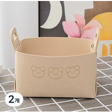 CUSSO 可折疊毛氈收納籃 三隻小熊, 2個, 米色