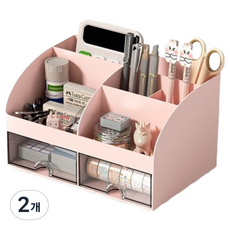 포텐키트 깔끔한 사무용 수납함 21.1 x 14.2 x 12 cm, 핑크, 2개
