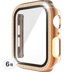 이츠라이프 애플워치 큐빅 풀커버 강화유리 스퀘어 케이스 44mm, 로즈골드, 6개