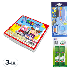 동아피엠에스 종이나라 5000 양면 색종이 케이스 + 고쿠요 SAXA 플라이 캡 가위 블루 + 나라풀 15g x 2p 세트, 3개