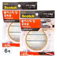 3M 스카치 플라스틱 금속용 폼 양면테이프 18mm x 3m, 6개