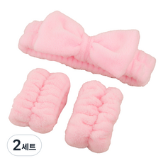 조앤제이 리본 손목밴드 + 세안밴드, 핑크, 2세트