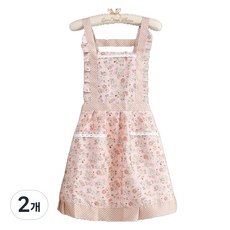 連身裙式碎花圍裙, 2個, 粉紅色