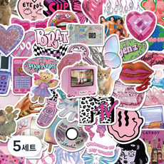 다다랜드 맥북 캐리어 꾸미기 감성 스티커 50p 세트, 레트로핑크, 5세트