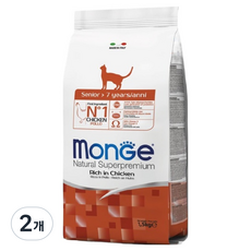 몬지 시니어 고양이 내추럴 슈퍼프리미엄 건식사료, 닭, 1.5kg, 2개