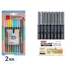Lineplus LINEPLUS LINE WORKS 極細彩色筆 泡殼包裝 0.3mm 10色粉彩 + EDGELINER 繪圖筆 8支組 0.5mm 套組, 混合色, 2套