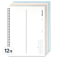 뭉구 메인페이지 그리드 수학 연습장 2분할 항균 노트, 베이지 + 민트 + 화이트 + 그레이, 12개