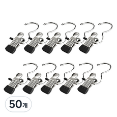 메이크마인 양면코팅 논슬립 후크 집게 옷걸이, 블랙, 50개