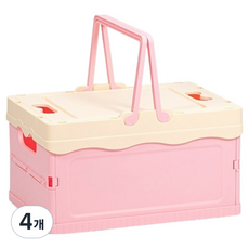 소소앤 접이식 폴딩 뚜껑형 수납 정리함, 크림 + 핑크, 4개