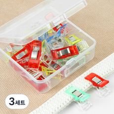JSTrading 시접 집게 25p + 케이스 세트, 3세트, 랜덤발송(집게), 투명(케이스)