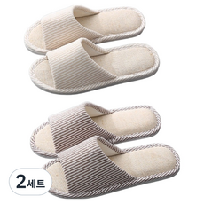 ARYKO 氣墊條紋客廳室內拖鞋 情侶2件組, 2套, 卡其色, 棕色