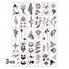 Fokermus 海娜紋身貼紙 迷你30款套組, 3套, F款