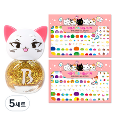 BABLIE 兒童美甲 貓咪金色閃亮+兒童美甲貼組, 隨機出貨, 5組