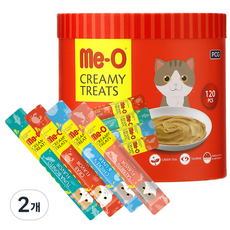MeO 고양이 크리미 버라이어티 간식 파우치, 혼합맛(참치/연어/게/치킨&리버), 1.8kg, 2개