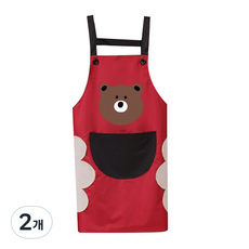 귀여운 곰돌이 앞치마 손수건 추가, 레드 B, 2개