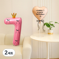 피앤비유니티 레터링 왕관 숫자 리본 풍선세트, 올핑크 7, 2세트