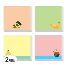 COMMAB 便條王插畫便條紙4款組合, 酪梨, 香蕉, 西瓜冰沙, 哈密瓜冰沙, 2套