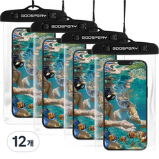구스페리 컬러 물놀이 휴대폰 방수팩, 블랙, 12개