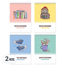 미소로 4000 스케치 노트2451 옐로우 + 블루 + 핑크 + 민트 210 x 290 mm 세트, A4, 2세트, 40매
