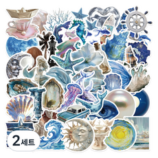 다다랜드 맥북 캐리어 꾸미기 감성 스티커 50p 세트, 오션블루, 2세트