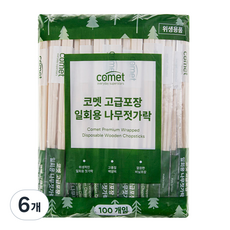 코멧 고급포장 일회용 나무젓가락, 6개, 100개입