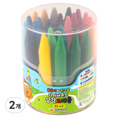 BosungInd 小熊與朋友們 三角蠟筆 圓筒, 2個, 24色