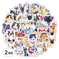스팩트 팬시 다이어리 스티커 수채화 50종 세트, 고양이, 2세트