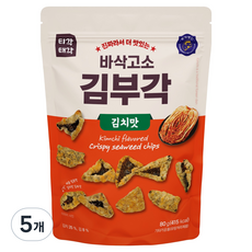 Tigak Taegak 酥脆香脆炸海苔脆片 泡菜口味, 5包, 80g