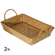 May Queen 明日空間 附提把藤編籃 小型 30 x 20 x 6 cm, 自然色, 2個