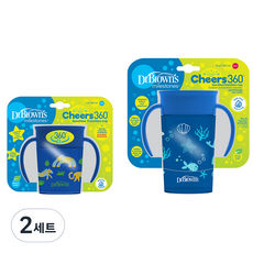 닥터브라운 NEW 정글 360도 흘림방지 트레이닝 손잡이 컵 200ml + 300ml 세트, 블루, 2세트