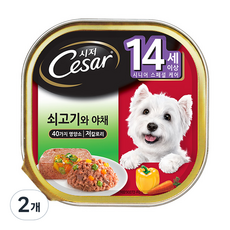 시저 반려견 주식캔 시니어 14세 이상 쇠고기와야채, 14세 이상 쇠고기+야채, 100g, 2개