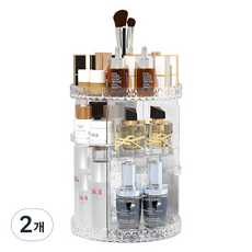 에버하우스 원형 화장대 정리 선반 회전 트레이, 투명, 2개