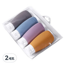 Kosalu 旅行用化妝品矽膠分裝瓶 60ml x 4入 + 收納袋組合, 灰色+藍色+紫色+橘色, 2個