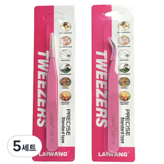 네일 커브 핀셋 + 일자 핀셋, 5세트, 핑크