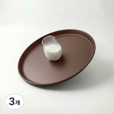 리빙메이트 국산 논슬립 원형 쟁반 트레이, 브라운, 3개
