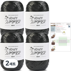 니뜨 허니썸머 뜨개실 50g x 4p + 라탄 토트백 도안 세트, 06 블랙, 2세트