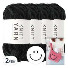 니뜨 허니 벨벳 뜨개실 100g 4볼+스마일 재단펠트지+스마일 봉다리백 도안, 2세트, 12 블랙
