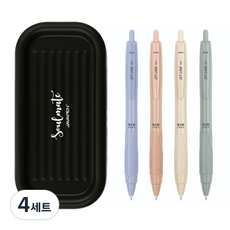JAVAPEN Jetline Beads 復古原子筆 0.5mm 4入 + Soulmate 筆盤組合, 藍色, 橄欖綠, 桃色, 黃色(原子筆), 黑色(筆盤), 4套
