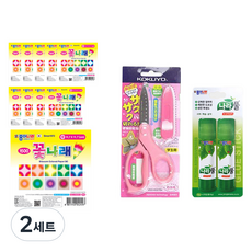 JONG IE NARA 1500 花之翼色紙 中 10入 + 國譽 KOKUYO SAXA 滑蓋剪刀 粉紅色 + Nara 固體膠 15g x 2入 套組, 2套, 10色