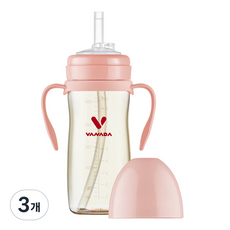 메똔느바나다 PPSU 회전 빨대컵, 260ml, 3개, 파스텔핑크